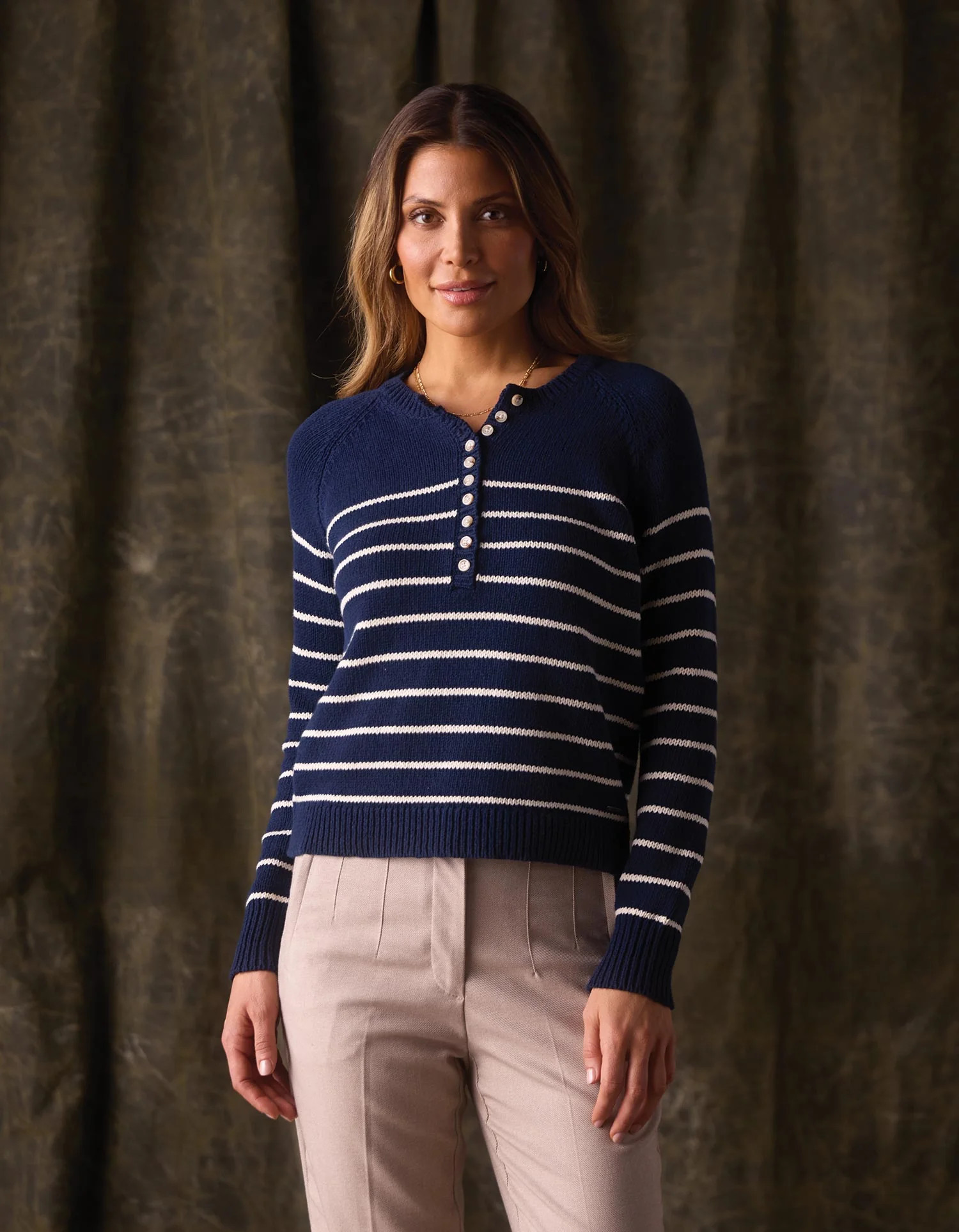 Josefine Henley Sweater in Navy/Cream Stripe | The Normal Brand