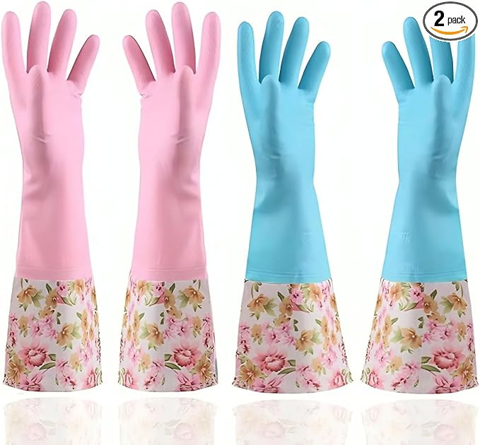 KINGFINGER Rubber Latex-Free Waterproof Dishwashing Gloves,2 Pair Medium Long Cuff Flock Lining H... | Amazon (US)