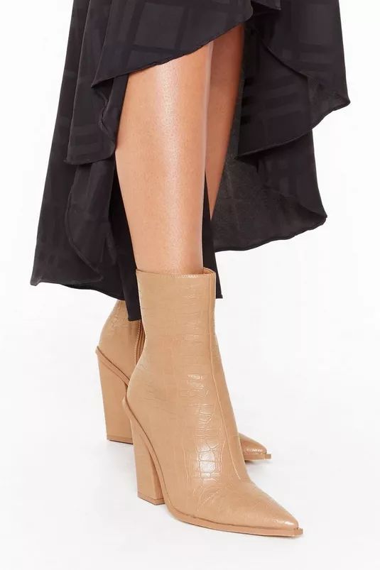 Croc Embossed Pointed Heeled Boots | Nasty Gal (US)
