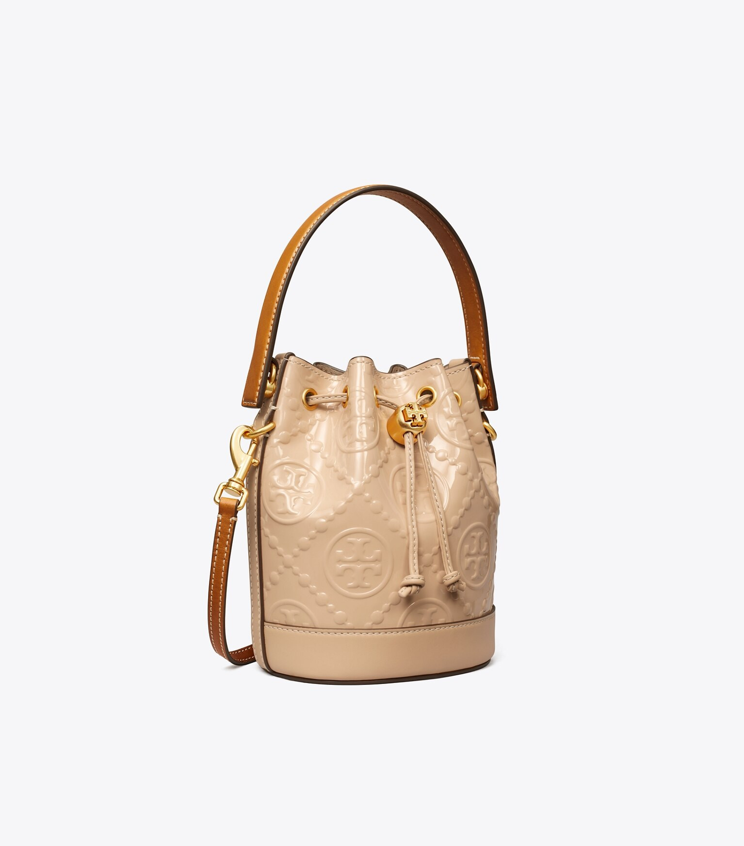 T Monogram Patent Embossed Mini Bucket Bag: Women's Designer Crossbody Bags | Tory Burch | Tory Burch (US)