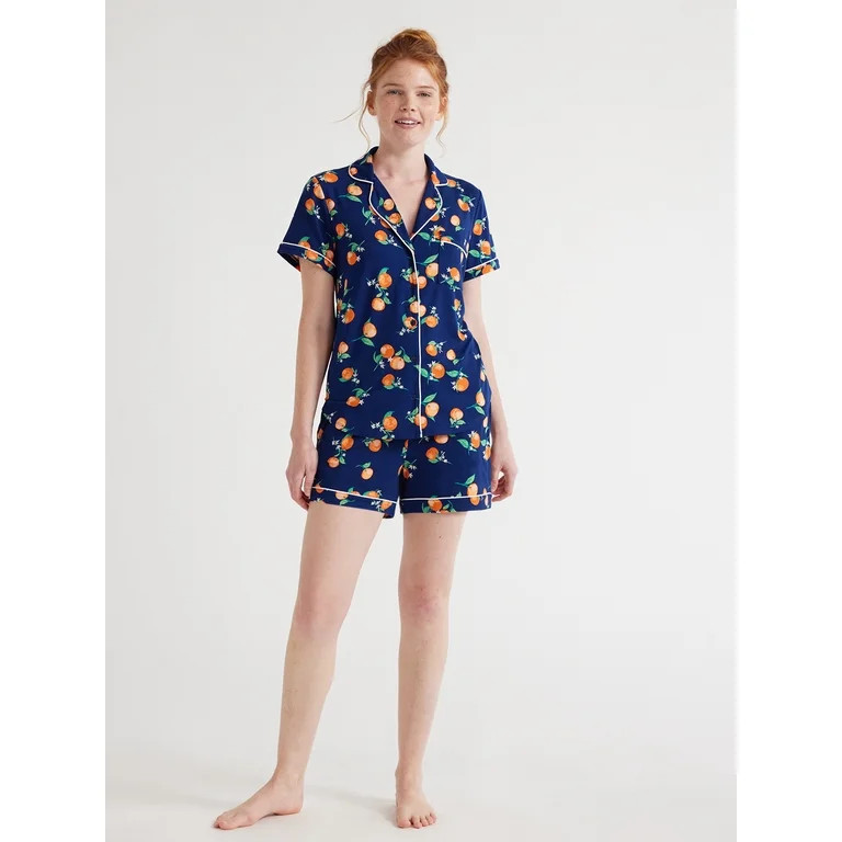 Joyspun Women’s Short Sleeve Notch Collar Top and Shorts Knit Pajama Set, 2-Piece, Sizes S to 3... | Walmart (US)