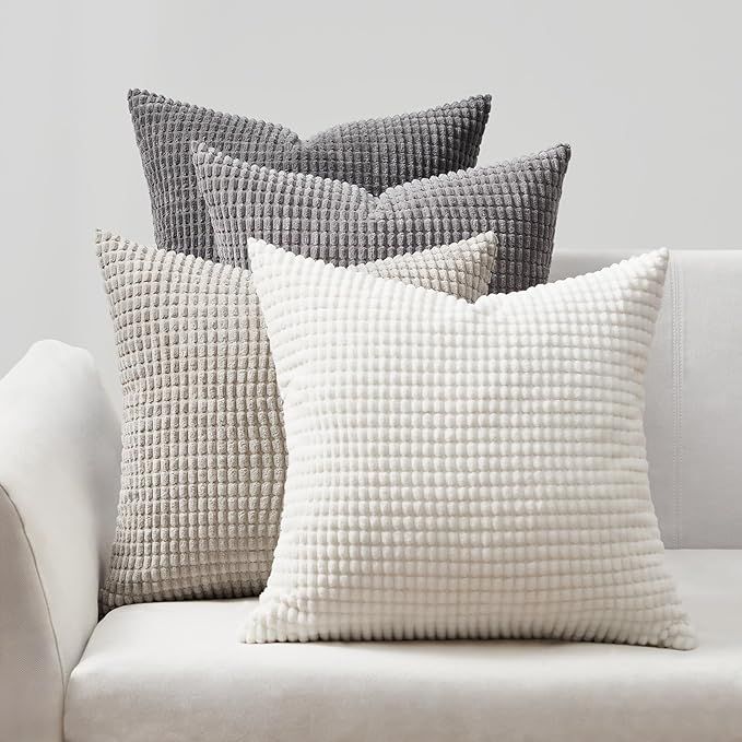 Topfinel Neutral Room Decor Throw Pillows Covers-Multi Gray Combo 20" x 20" Set of 4-Corduroy Mod... | Amazon (US)