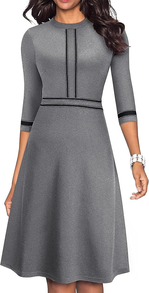 HOMEYEE Women's Chic Crew Neck 3/4 Sleeve Party Homecoming Aline Dress A135 | Amazon (US)