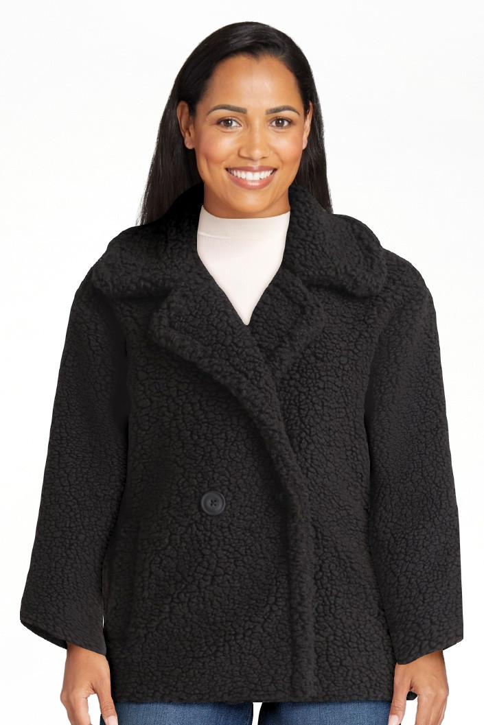 Time and Tru Women's Cozy Teddy Double Breasted Jacket, Sizes S-XL | Walmart (US)