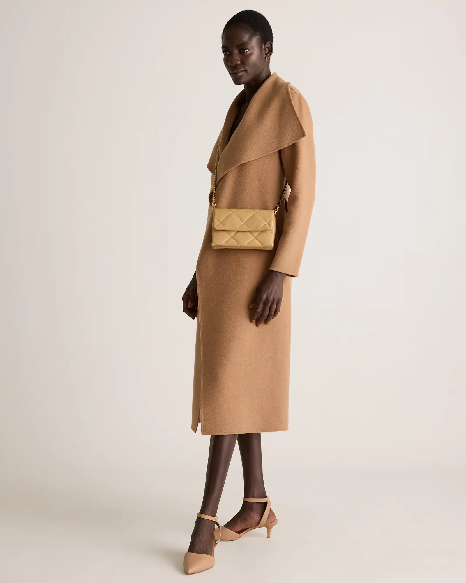 Italian Leather Puff Quilted Wallet Crossbody  in Cashew | Quince