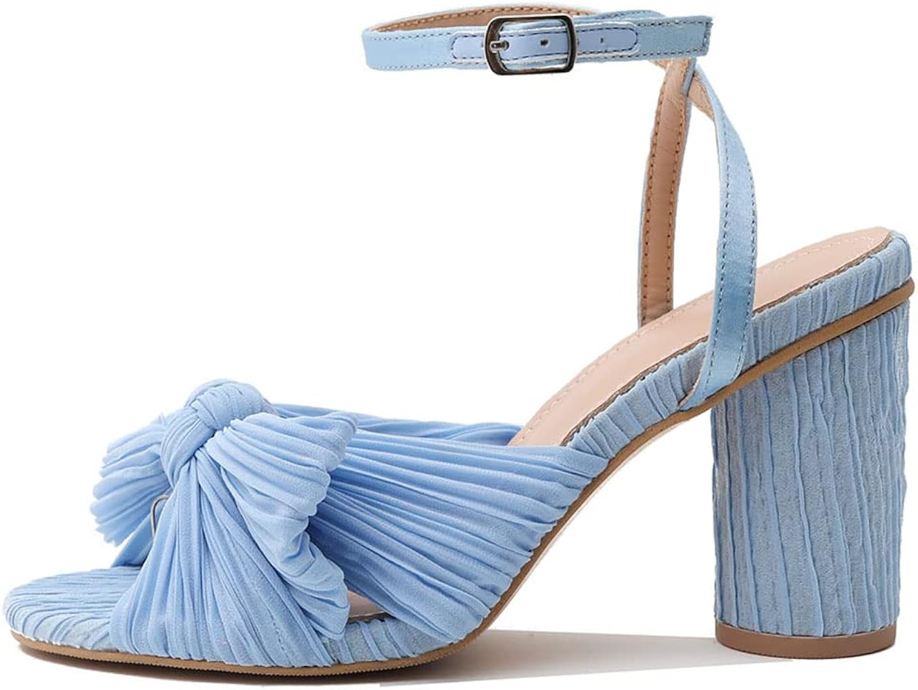 VIMISAOI Womens High Block Chunky Heel Sandals Fashion Open Toe Ankle Buckle Strap Pleated Bow He... | Amazon (US)