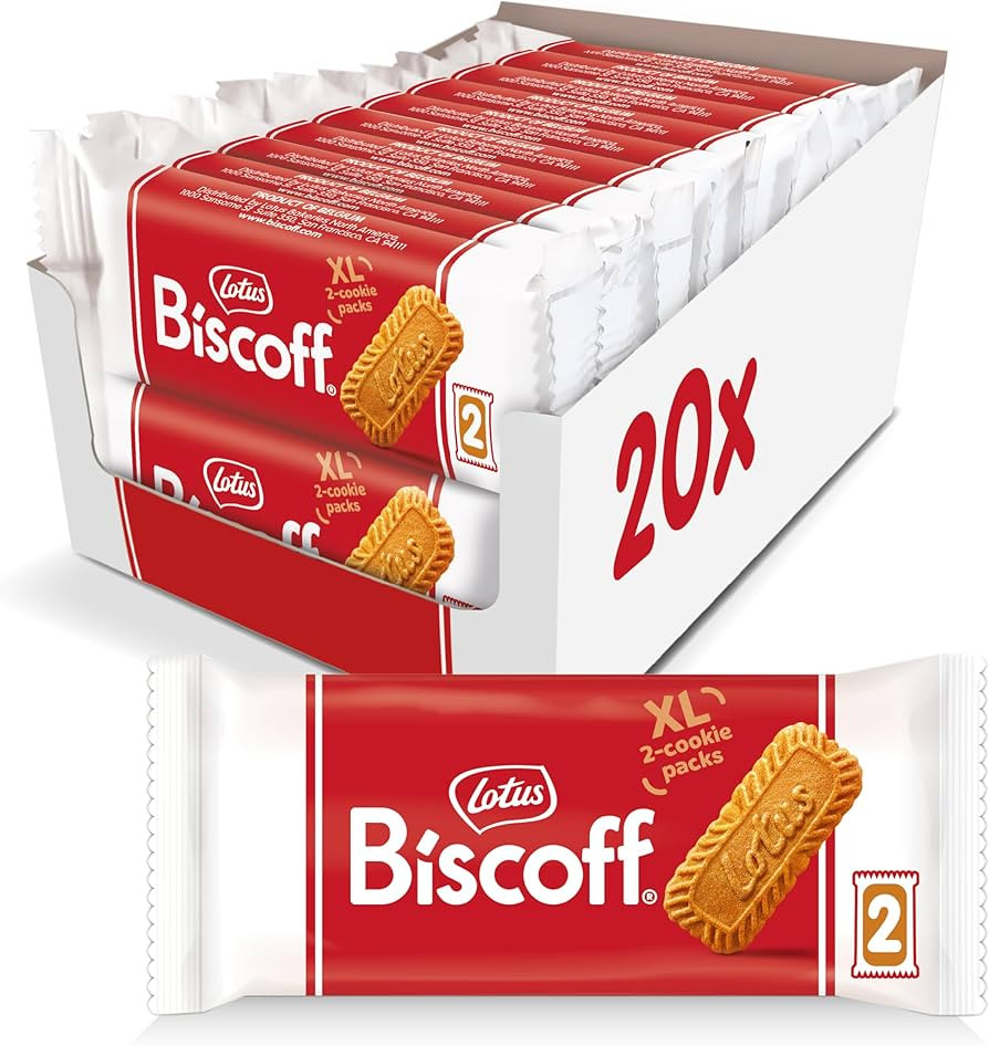 Lotus Biscoff Cookies, Caramelized Biscuit Cookie Snack, Dispenser Box (20 sleeves of 2 extra lar... | Amazon (US)