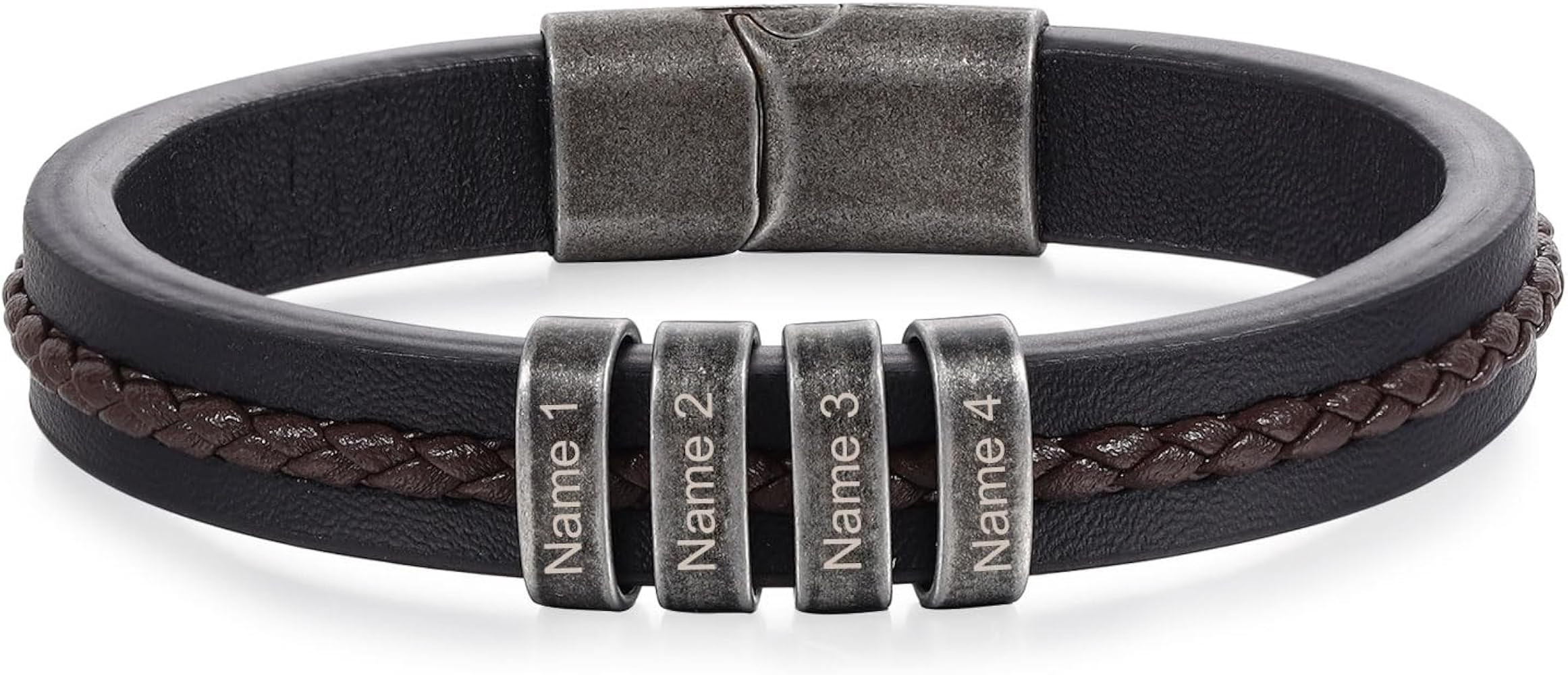 Jeweidea Personalized Leather Bracelet with Name Beads, Custom Braided Bangle Father's Day Engrav... | Amazon (US)