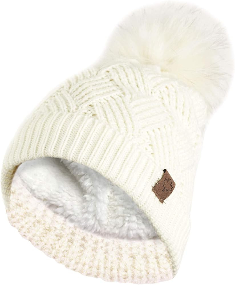 RockJock Ladies Warm Chunky Diamond Cable Knit Hat with Thermal Teddy Fleece Lining and Detachabl... | Amazon (UK)