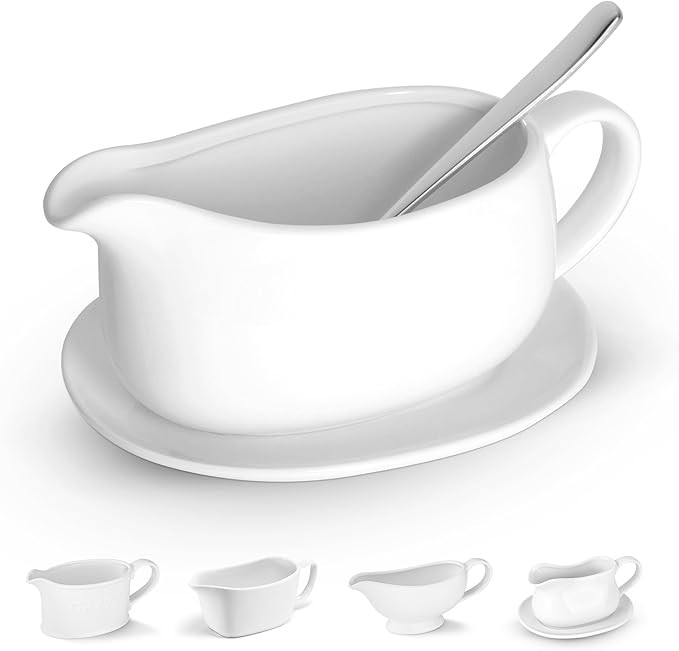 Kook Gravy Boat & Saucer, Ceramic Serving Dish, Dispenser with Tray for Sauces, Dressings and Cre... | Amazon (US)