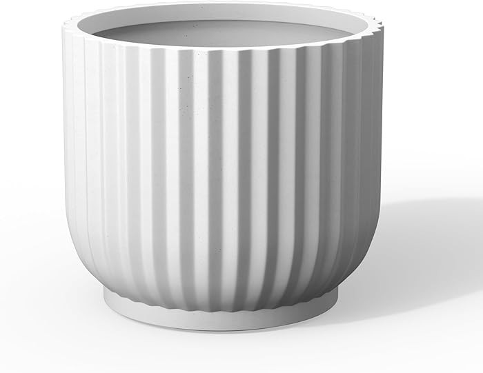 Kante Round Fulted Planter, 11 Inch Dia Large Concrete Plant Pots with Drainage Hole and Rubber P... | Amazon (US)