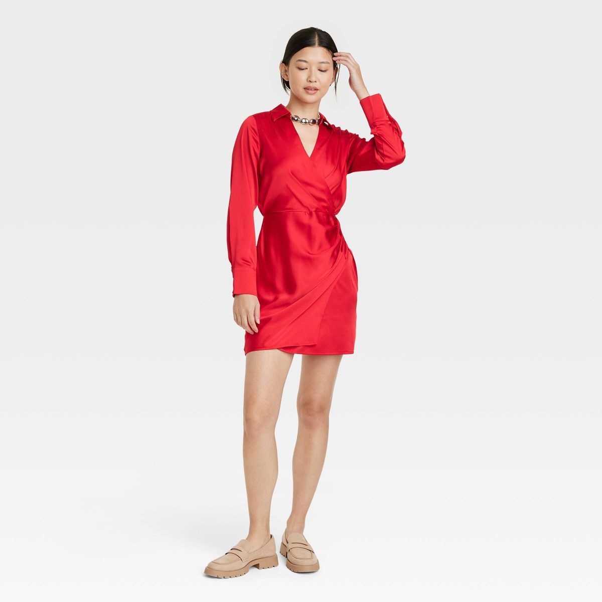 Women's Long Sleeve Satin Shirtdress - A New Day™ | Target