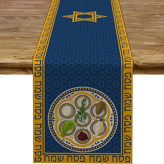 Passover Table Runner Seder Plate Pesach Matzoh Star of David Jewish Festival Holiday Party Kitch... | Amazon (US)