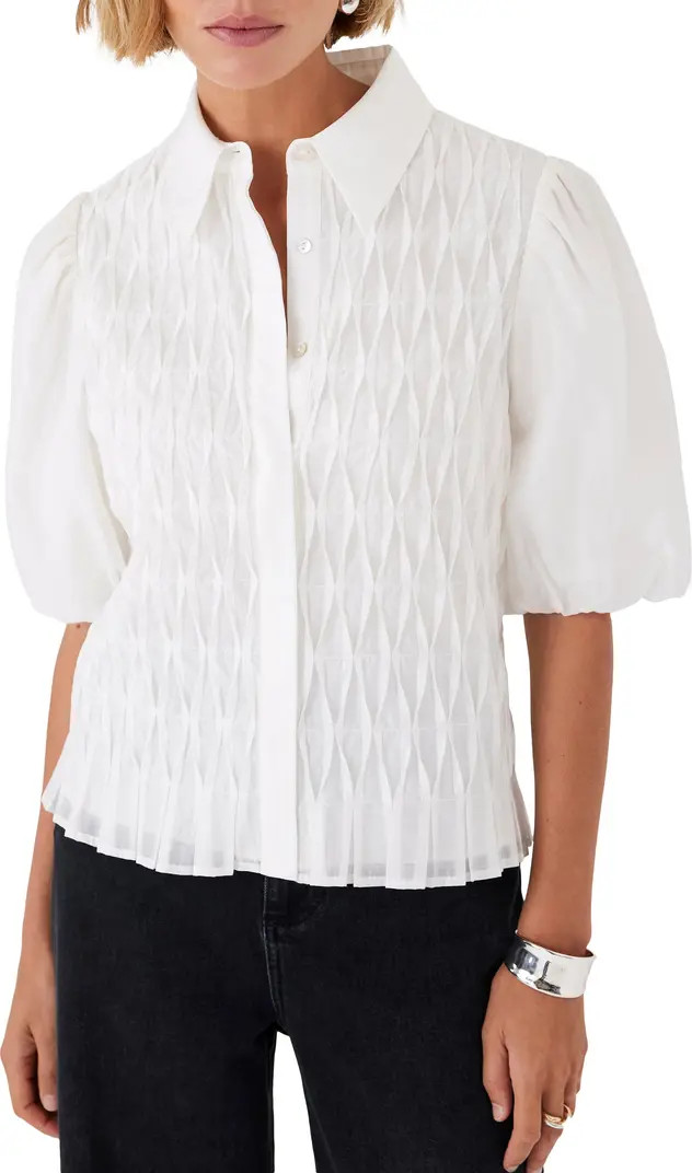 Textured Puff Sleeve Button-Up Blouse | Nordstrom