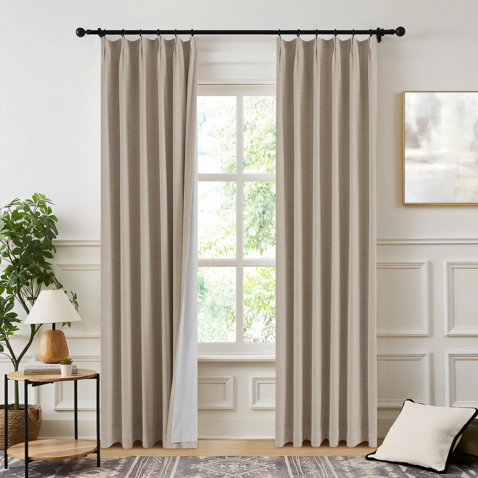 Pinch Pleated 100% Blackout Linen Curtains 2 Panels Set For Bedroom/Living Room | Wayfair North America