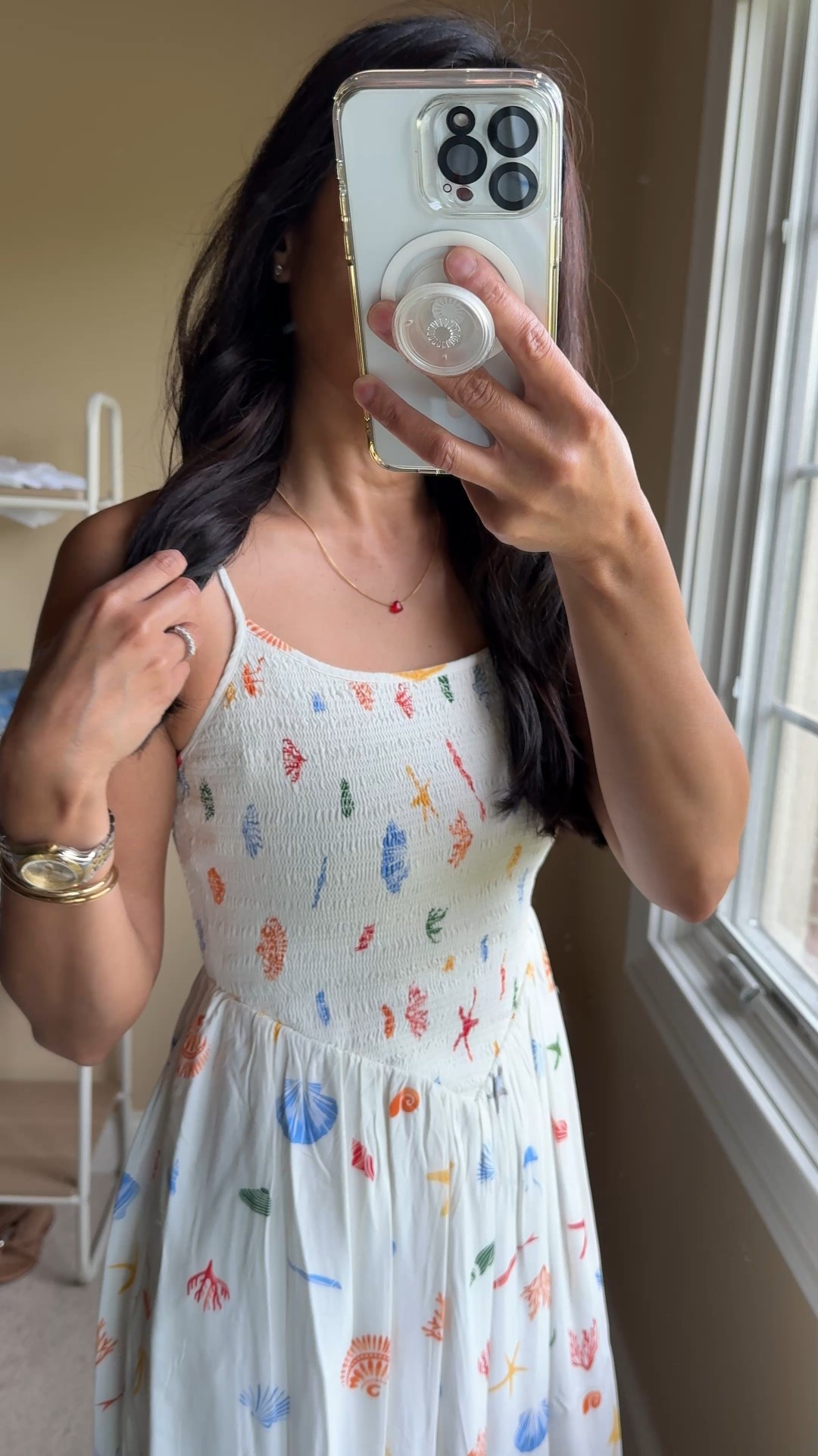 Simple beach vacation outfit inspo. 
Easy breezy dress, slide sandals, woven bag, delicate necklace with a pop of color. 
- Exact dress looks boutique-y, but is $35. Lined, adjustable straps, stretchy bodice. Comes in multiple colors. I love this beach themed print. True to size. 
- Slide sandals with designer style; $20. 
- Small heart pendant in red makes a nice little statement.  Linking options  
- Woven bag comes with 2 straps  

#LTKTravel #LTKFindsUnder50 #LTKOver40