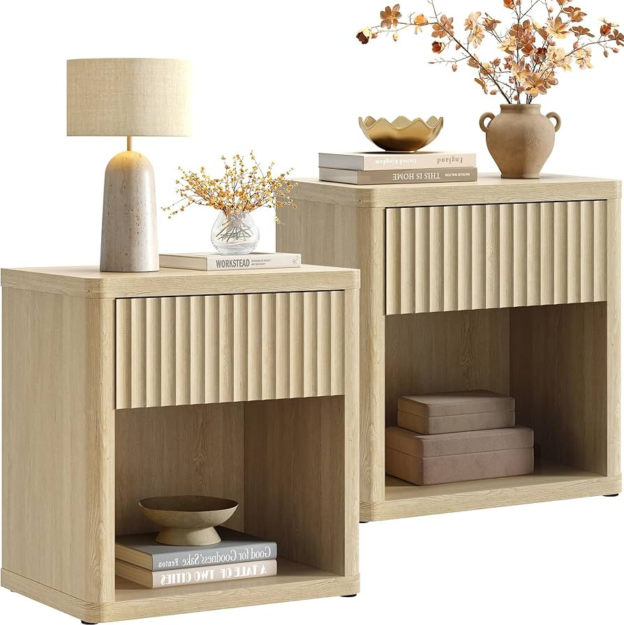 SICOTAS Night Stand Set 2 with Large Drawer 24" Tall Fluted Modern Nightstands Wide Bedside Table... | Amazon (US)