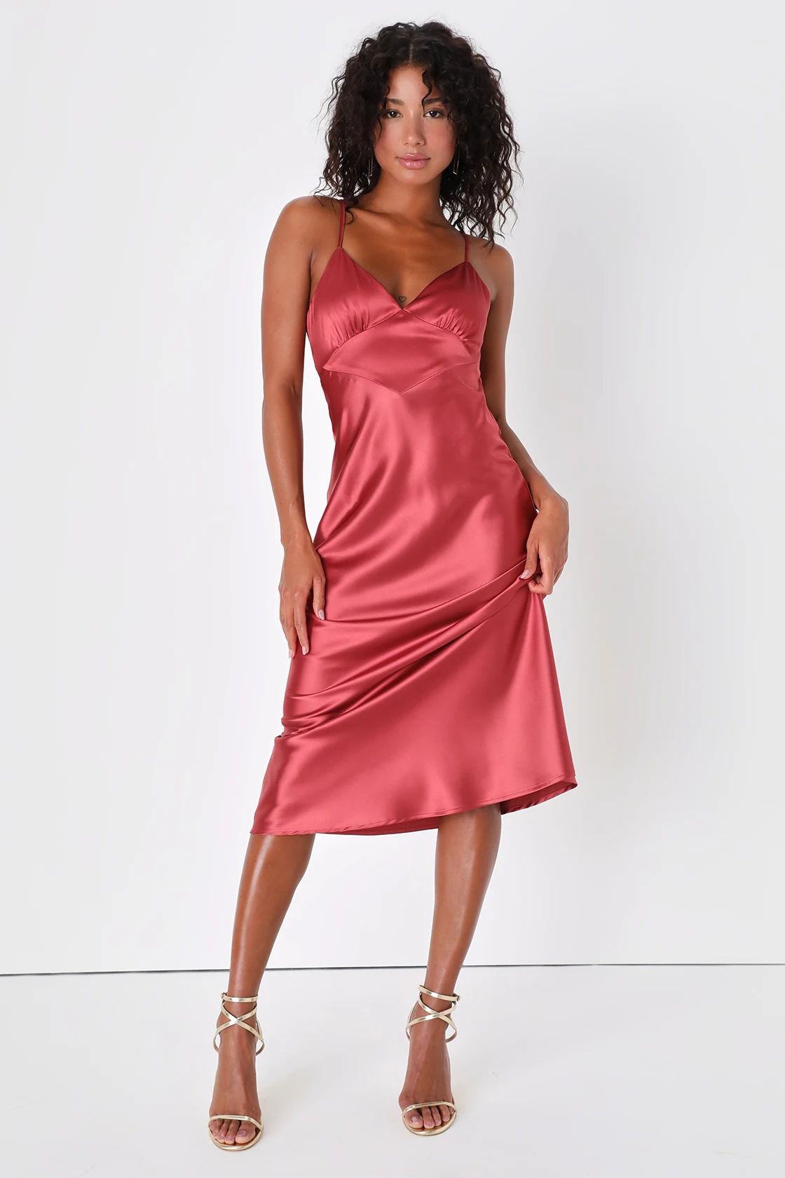 Luxe Moments Rusty Rose Satin Tie-Back Midi Slip Dress | Lulus (US)