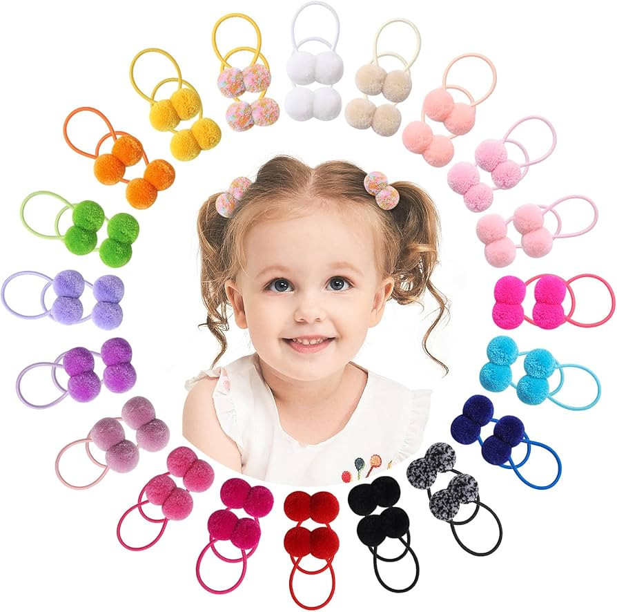 choicbaby Baby Girls Hair Accessories - Small Fluffy Pom Pom Ball Elastic Ponytail Holders and Ru... | Amazon (US)
