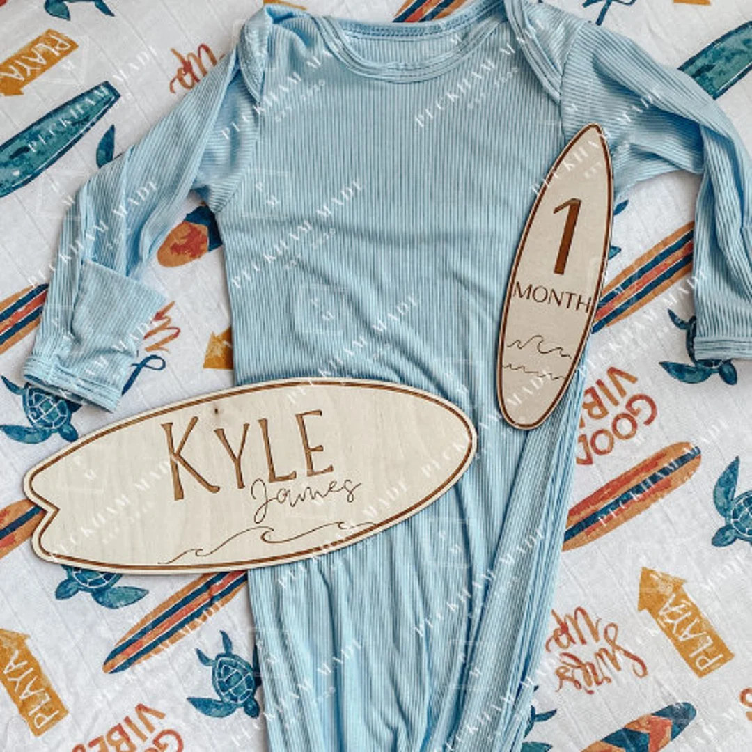 Surfing Newborn Monthly Milestones - Surfing Nursery - Beach Nursery - Surfing Newborn Photos - S... | Etsy (US)