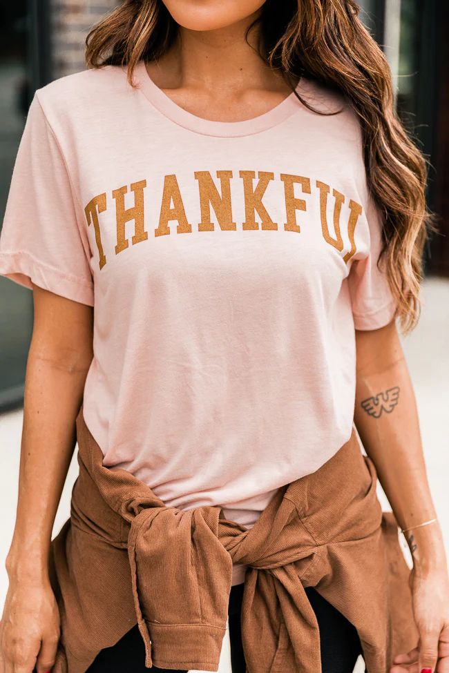 Thankful Varsity Peach Graphic Tee | The Pink Lily Boutique