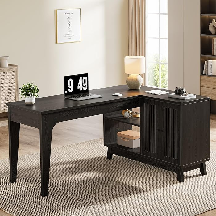 Tribesigns L-Shaped Desk with Storage Cabinet, 57-Inch Wood Corner Workstation, Home Office Compu... | Amazon (US)