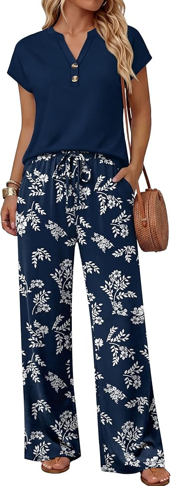 WIHOLL Two Piece Set for Women Summer Outfits Cruise Vacation Fashion Clothing Wide Leg Lounge Pa... | Amazon (US)