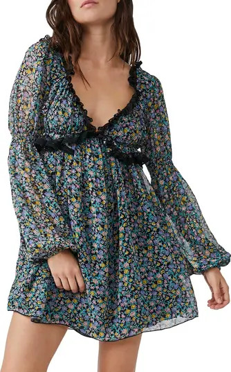 Free People Pennie Floral Print Ruffle Long Sleeve Minidress | Nordstrom | Nordstrom