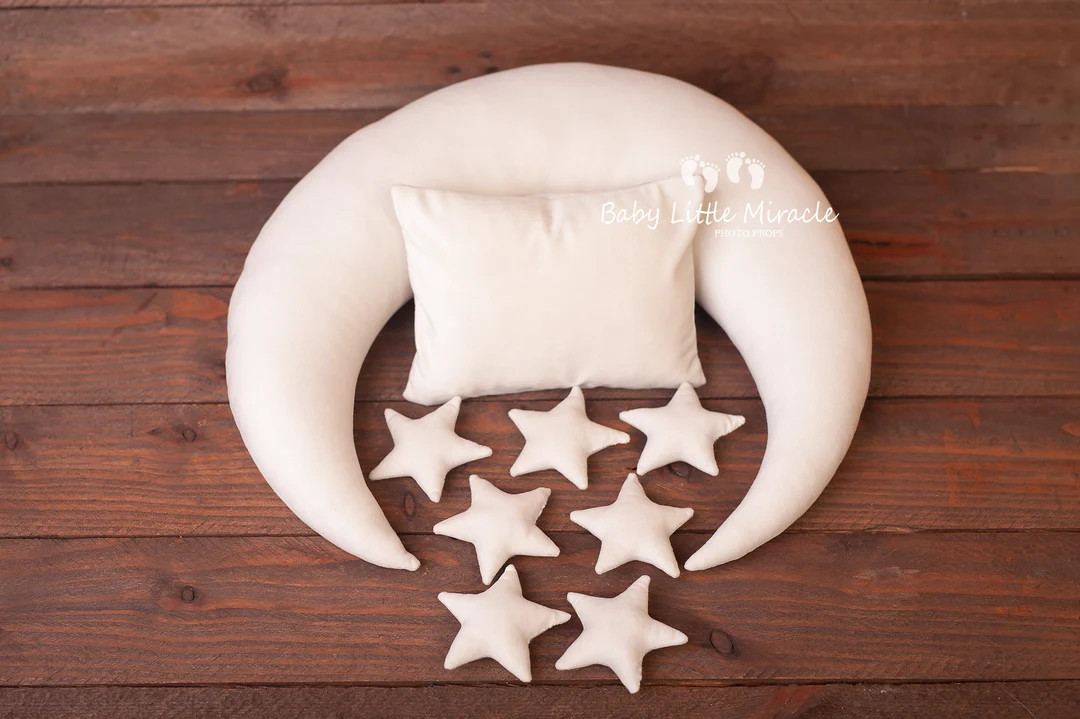 Ivory Velvet Moon With Little 7 Stars, Posing Pillow Moon, Photo Prop, Moon Pillow, Newborn Photo... | Etsy (US)