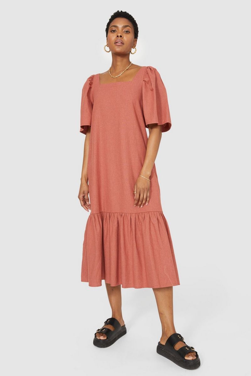 Linen Mix Trapeze Square Neck Shirt Dress | Debenhams UK