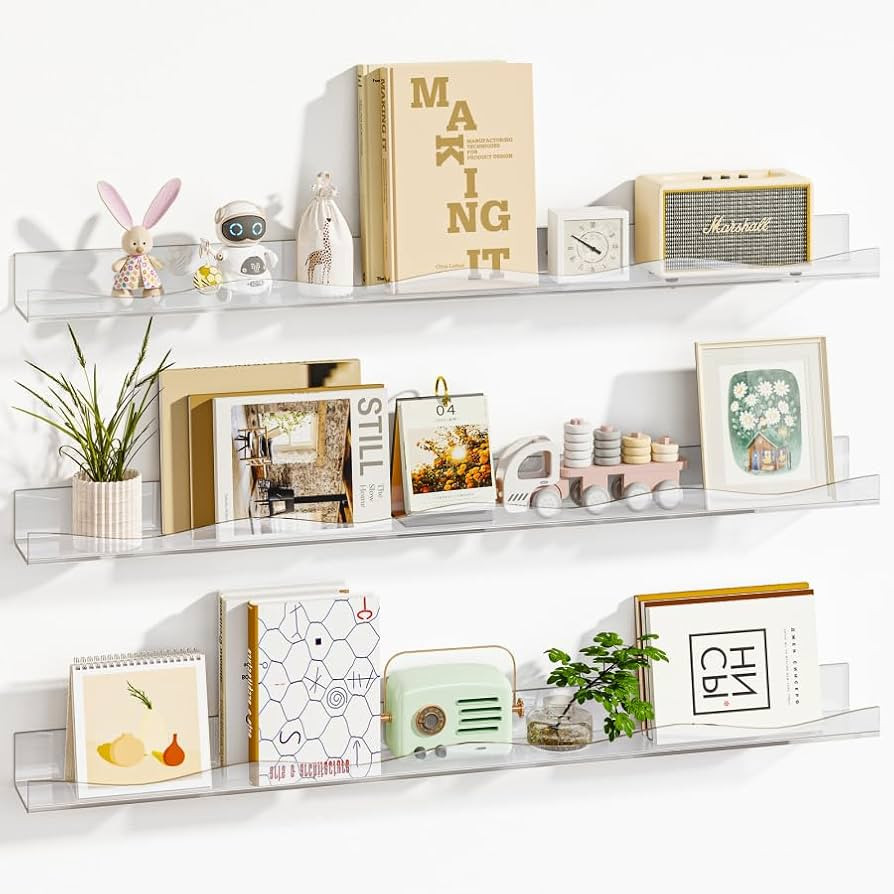 Fixwal Acrylic Shelves, 36 Inch Floating Wall Mounted Shelves, Set of 3 Floating Bookshelves for ... | Amazon (US)