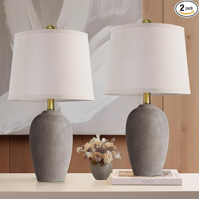 21'' Set of 2 Farmhouse Ceramic Table Lamps for Living Room Bedroom, Nightstand Rustic Brown Desk... | Amazon (US)