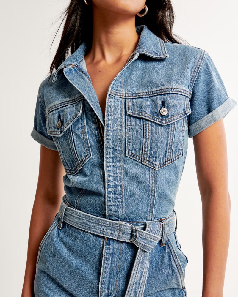 Women's 90s Relaxed Denim Jumpsuit | Women's New Arrivals | Abercrombie.com | Abercrombie & Fitch (US)