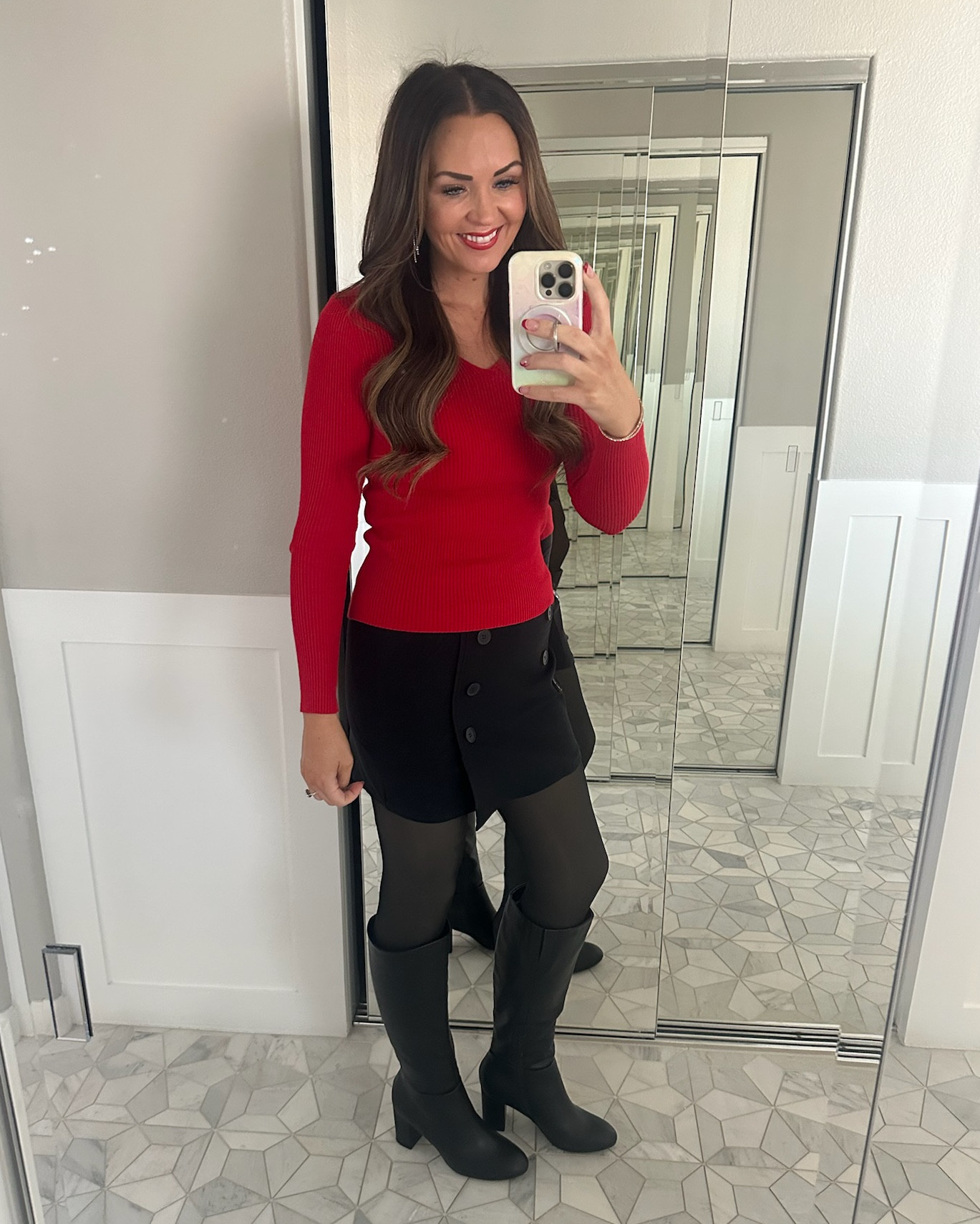 Entire fit is from AMAZON 🖤❤️ skirt, boots, fleece lined legging tights, and red long sleeve top 🎁

#LTKootd #LTKFindsUnder50 #LTKmomlife