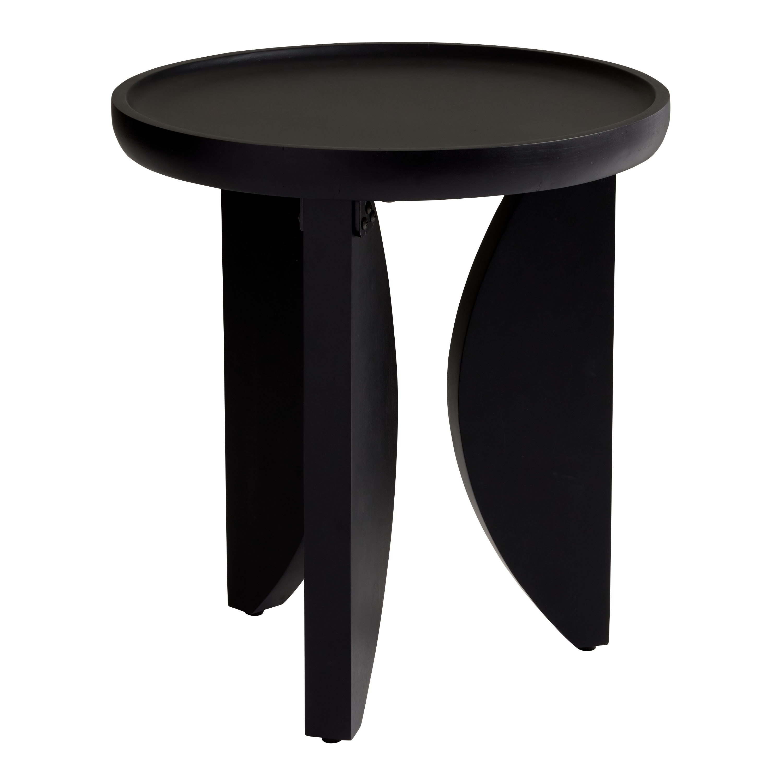 Copely Round Satin Black Wood Scoop Top Side Table | World Market