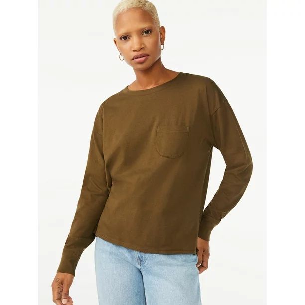 Free Assembly Women's Pocket T-Shirt with Long Sleeves - Walmart.com | Walmart (US)