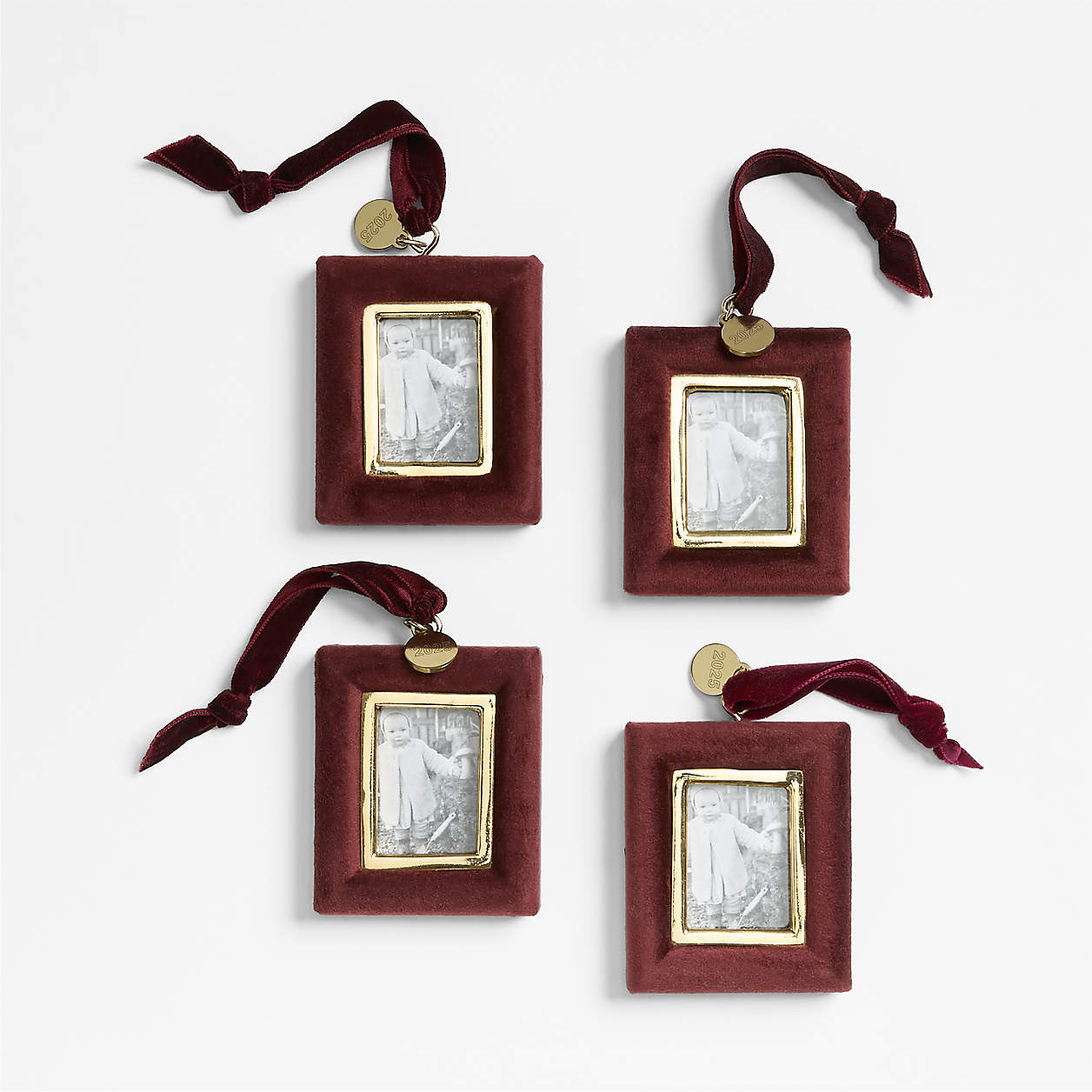Burgundy Velvet Photo Frame Christmas Tree Ornament, Set of 4 + Reviews | Crate & Barrel | Crate & Barrel