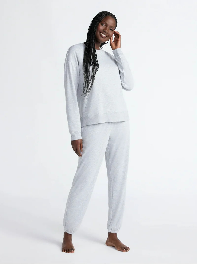 Joyspun Women’s Fleece Long Sleeve Top and Joggers Lounge Set, 2-Piece, Sizes XS-3X | Walmart (US)
