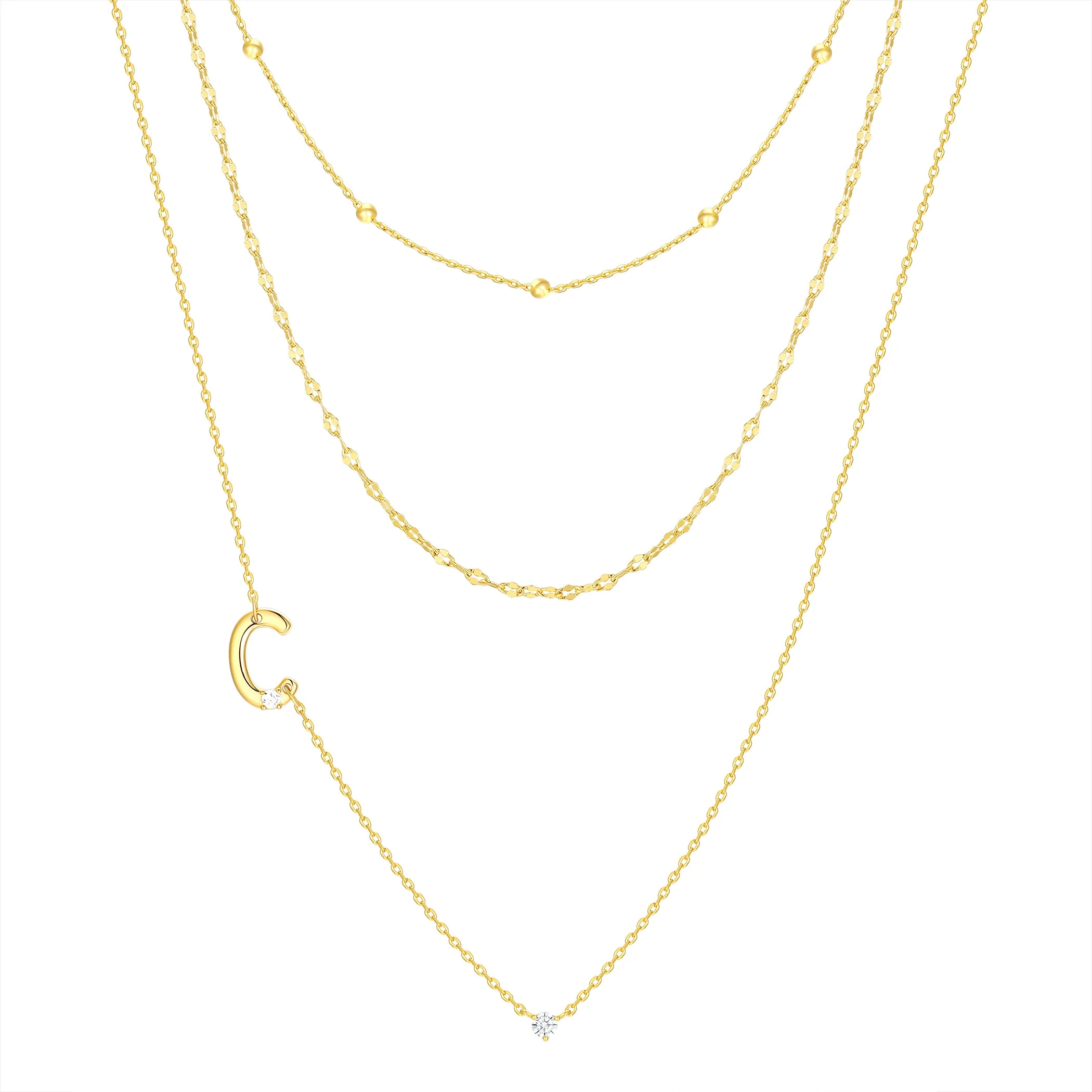 Believe by Brilliance C Triple Chain Initial Necklace Set in 14KT Gold Flash Plated Brass | Walmart (US)