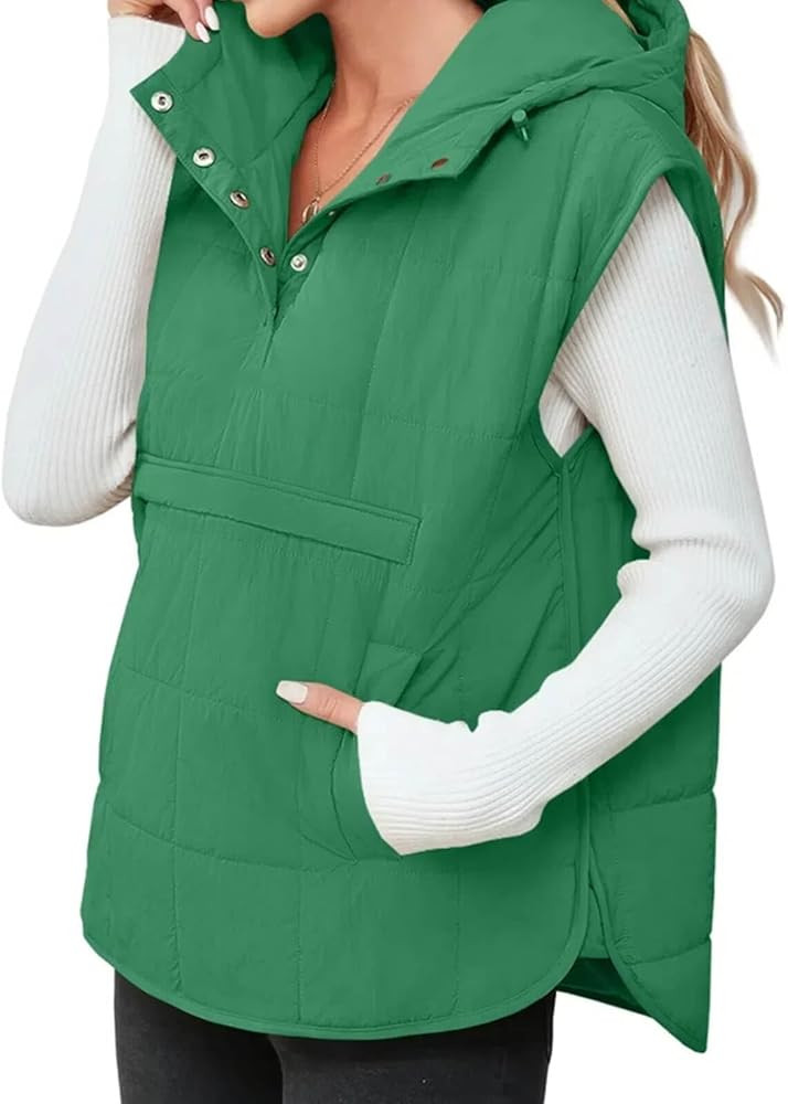Saodimallsu Womens Quilted Puffer Vest Sleeveless Hoodies Fall Winter Tops with Kangaroo Pockets | Amazon (US)