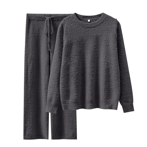 ANRABESS Women's Fuzzy Fleece Pajama Sets 2 Piece Outfits Long Sleeve Top Wide Leg Pants Lounge M... | Amazon (US)