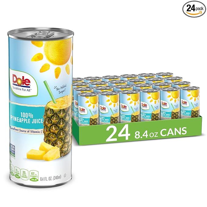 Dole 100% Pineapple Juice, 100% Fruit Juice with Added Vitamin C, 8.4 Fl Oz Cans, 24 Total Cans | Amazon (US)