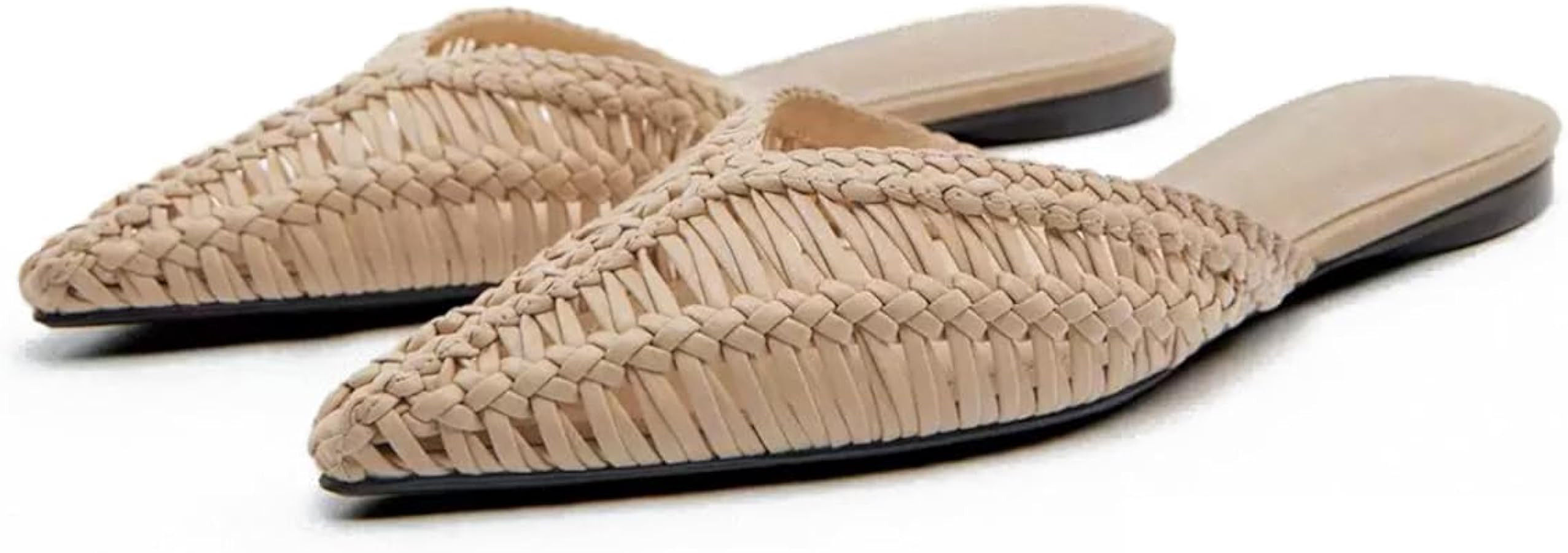 JANSEVEN Woven Flats Raffia Mules for Women Pointed Closed Toe Casual Slides Slip On Comfortable ... | Amazon (US)