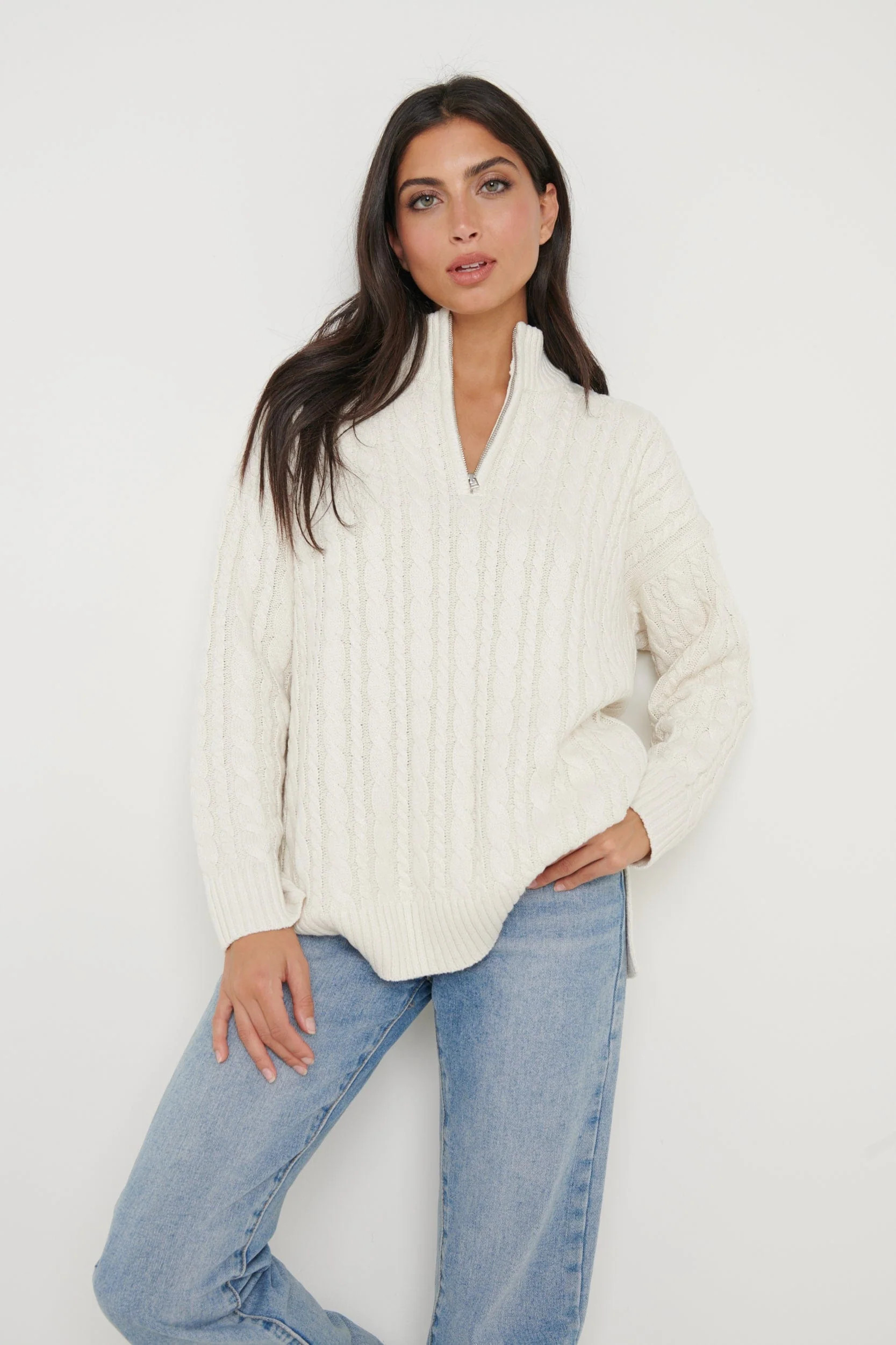 Braelyn Zip Collared Knit Jumper - Cream | Pretty Lavish (UK)