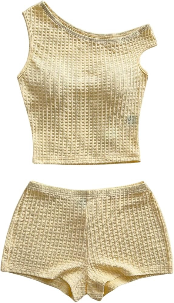 SOLY HUX Women's 2 Piece Summer Outfits Striped Off the Shoulder Crop Tops and Mini Shorts Set | Amazon (US)