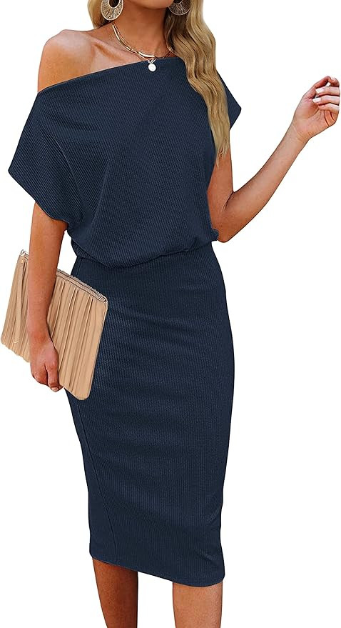 MEROKEETY Women's Summer Short Sleeve Pencil Dress Off The Shoulder High Waist Office Dress, Apri... | Amazon (US)