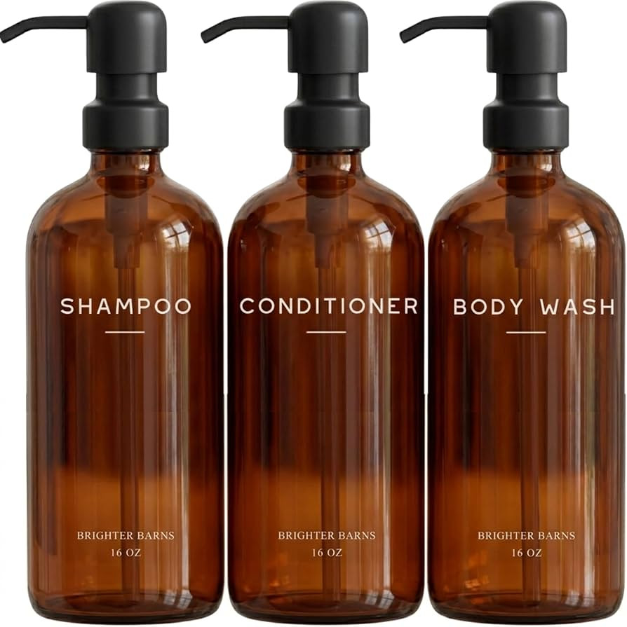Amber Shampoo and Conditioner Dispenser Set by Brighter Barns - Body Wash and Shampoo Bottles wit... | Amazon (US)