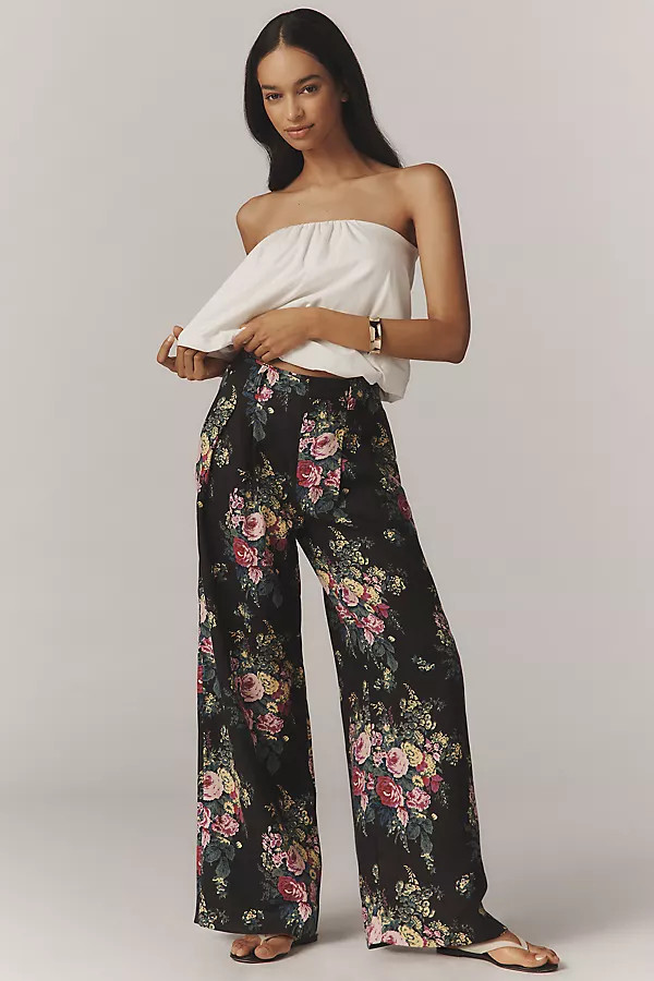 The Avery Linen Pleated Wide-Leg Trousers by Maeve Pants | Anthropologie (US)