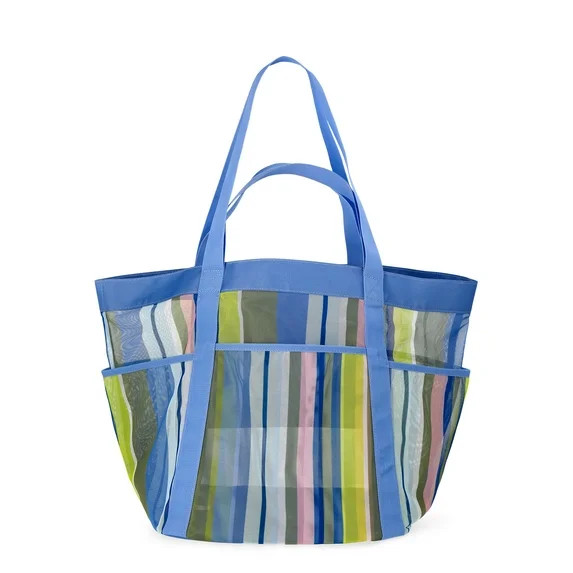 No Boundaries Women's Mesh Tote Bag, Multicolor Stripe | Walmart (US)