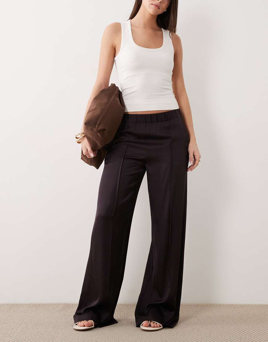 Mango satin straight leg pants in chocolate-Brown | ASOS (Global)